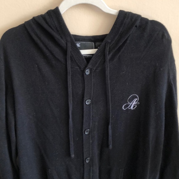 Ambiguous Black Hooded ButtonUp Cardigan SzMed - Picture 3 of 11
